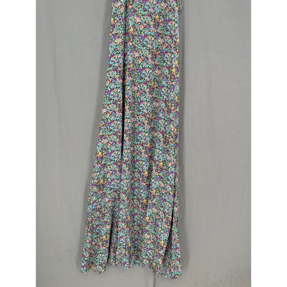 Silk Salt Dress Womens Medium Blue Floral Maxi Ditsy Front Slits Boho Cottage - Picture 7 of 10